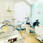 An empty chair in the dentist's office. Empty dentist's office